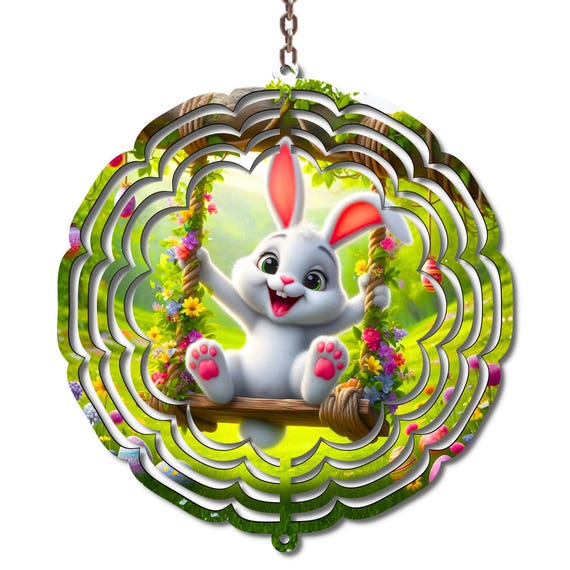 Easter Bunny Wind Spinner, 10 Inch Metal Garden Spinner, Cute Bunny Spring Decor, Outdoor Yard Art, Easter Garden Decoration