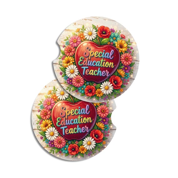 Special Education Teacher Car Coasters Set of 2, SPED Teacher Gift, Teacher Appreciation Gift, Floral Neoprene Car Coasters