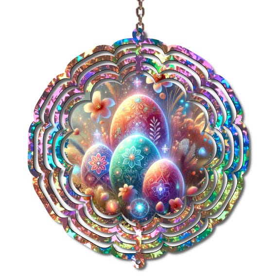Easter Egg Wind Spinner, 10" Colorful Metal Outdoor Spinner, Garden Decor for Porch or Yard, Mom Gift