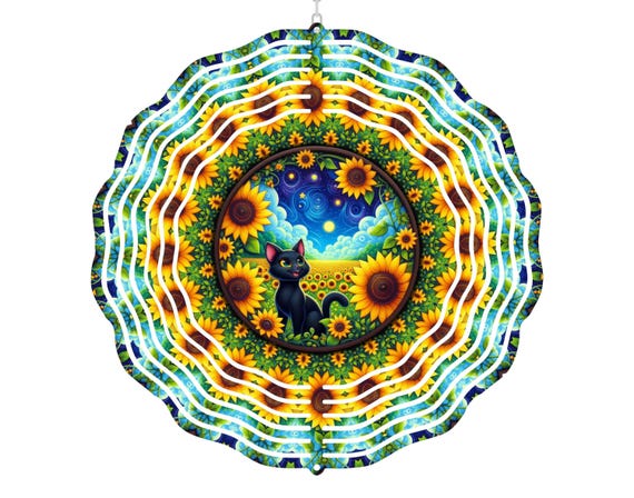Sunflower, Cat Wind Spinner, Summer Decor, Autumn Decor, Birthday, Mom Gift