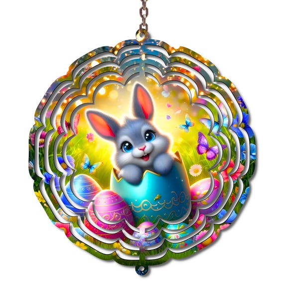 Easter Bunny Wind Spinner, Cute Spring Garden Decor, Colorful Bunny Egg Yard Spinner, Easter Outdoor Decoration