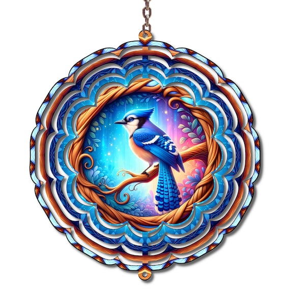 Blue Jay Wind Spinner, Bird Lover Garden Decor, Colorful Yard Art, Nature Outdoor Hanging Spinner, Woodland Garden Decor, Gift for Mom