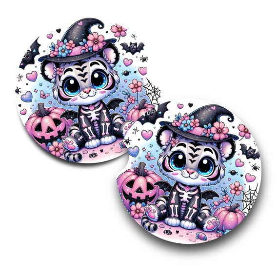 Halloween Decor, Neoprene Car Coasters, Cute Cat, Halloween, Daughter Gift
