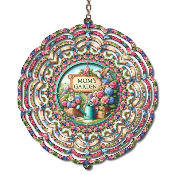 10 Inch Mom’s Garden Wind Spinner, Mother’s Day Garden Gift for Mom, Floral Hummingbird Yard Decor, Spring Outdoor