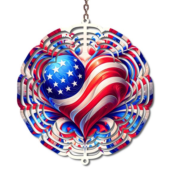 Patriotic Heart Wind Spinner | American Flag Heart Decor | USA Wind Spinner | Patriotic Garden Decor | Fourth of July Decoration