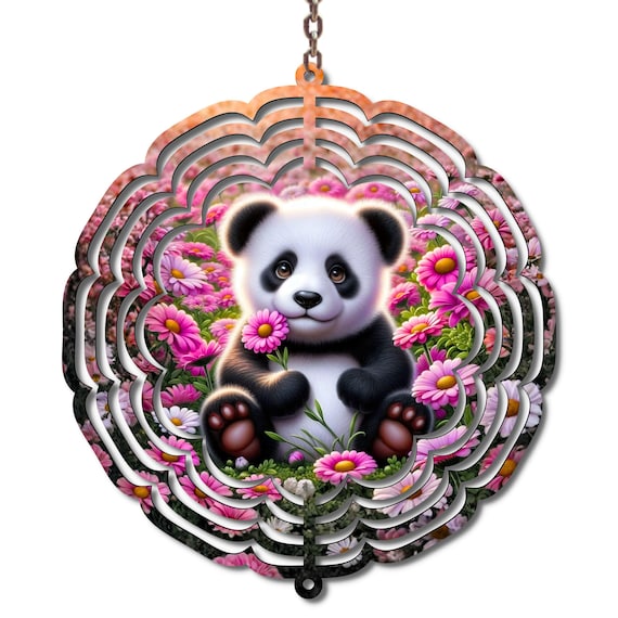 Panda Floral Garden Wind Spinner – 10 Inch Metal Outdoor Decor