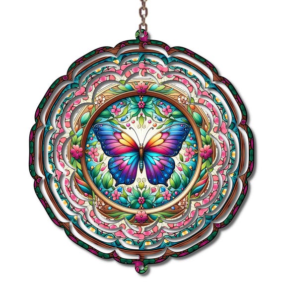 Butterfly Wind Spinner, Colorful Garden Decor, Floral Yard Art, Boho Outdoor Hanging Spinner, Spring Summer Decor, Nature Lover Gift