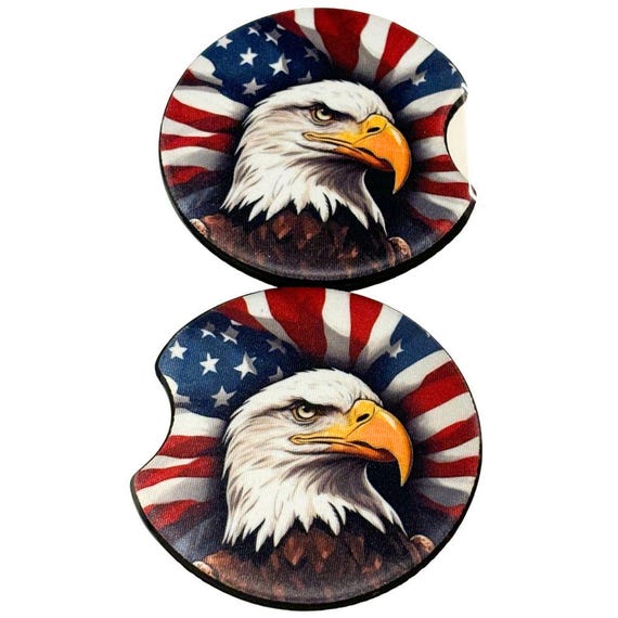 Patriotic Car Coasters, Set of 2 Neoprene Coasters, Birthday, Dad Gift