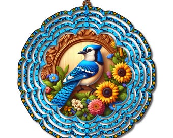 Bluebird Wind Spinner, Bird Lover Gift, Garden Wind Spinner, Sunflower Decor, Outdoor Yard Art, Spring Garden Decor