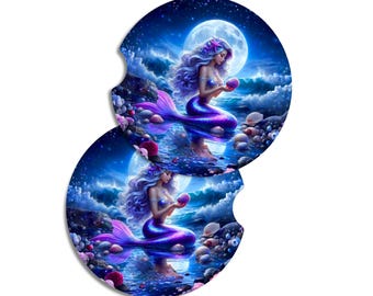 Mermaid Car Coasters, Ocean Fantasy Cup Holder Set (Set of 2)