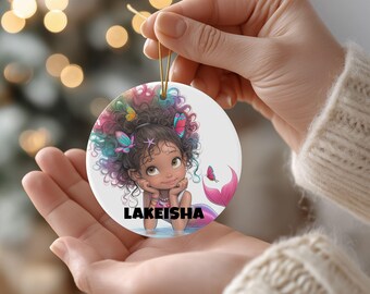 Personalized Mermaid Ornament, Custom Name Christmas Ornament, Personalized Girl Ornament, Mermaid Lover Gift, Daughter Gift