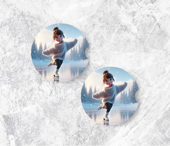 Figure Skating Car Coasters, Set of 2, Ice Skater Car Accessories, Skater Gift, Winter Sports Car Decor