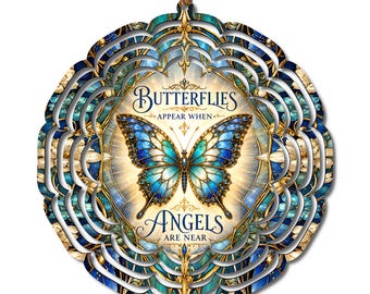 Butterfly Memorial Wind Spinner | Angels Are Near Garden Decor, Sympathy Gift