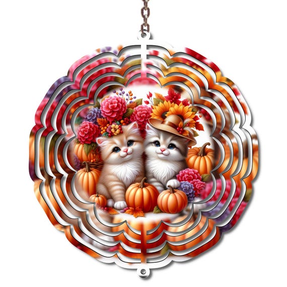 Fall Kitten Wind Spinner, Halloween, Autumn Decor, Fall, Friend Gift