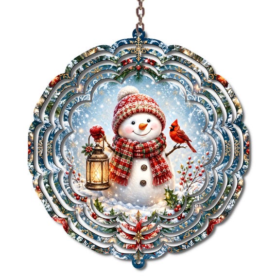 Snowman Cardinal Wind Spinner, Christmas, Snowman Porch Decoration