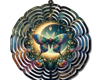 Moon Moth Wind Spinner, Witchy Garden Decor, Spiritual Outdoor Decor, Celestial Moth Art, Boho Mystic Yard Spinner, Transformation Gift