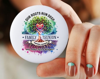 Personalized Family Reunion Button, Tree Design, Keepsake