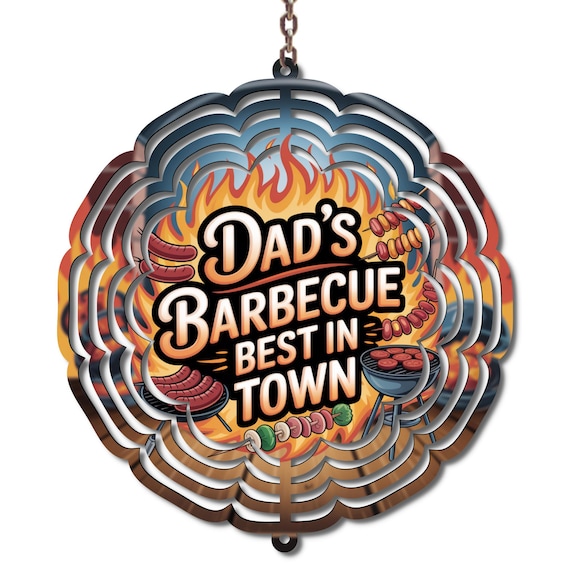 Dad BBQ Wind Spinner, Father’s Day Gift for Dad, Barbecue Grill Decor, 10 Inch Metal Wind Spinner, Funny Dad Gift, Backyard Patio Decor