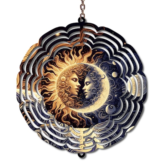 Sun Moon Wind Spinner, Celestial Yin Yang Decor, Spiritual Garden Art, Sun and Moon Lovers Gift, Boho Outdoor Decor, Cosmic Yard Spinner