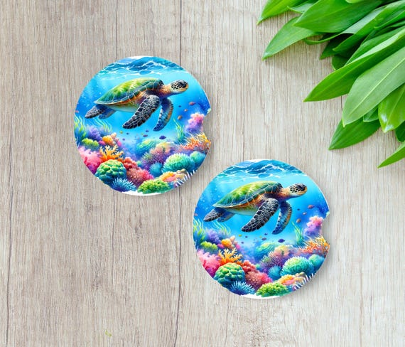 Sea Turtle Car Coasters, Car Accessories, Birthday, Gifts under 15, Sister Gift