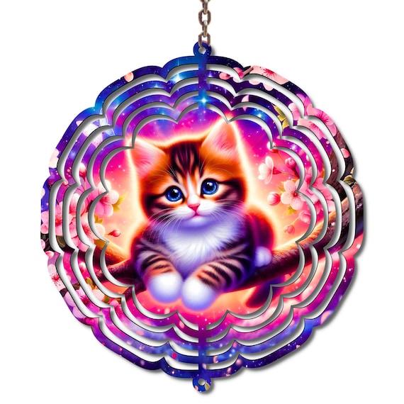 Cat Wind Spinner Kitten Garden Decor Colorful Cat Outdoor Hanging Yard Decoration Cat Lover Gift Spring Summer Decor
