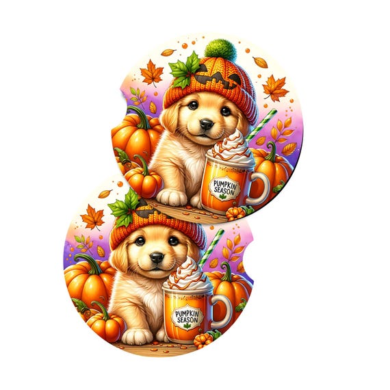 Fall Dog, Car Coasters Set of 2, Autumn Decor, Fall Decor, Halloween, Birthday Gift for Her