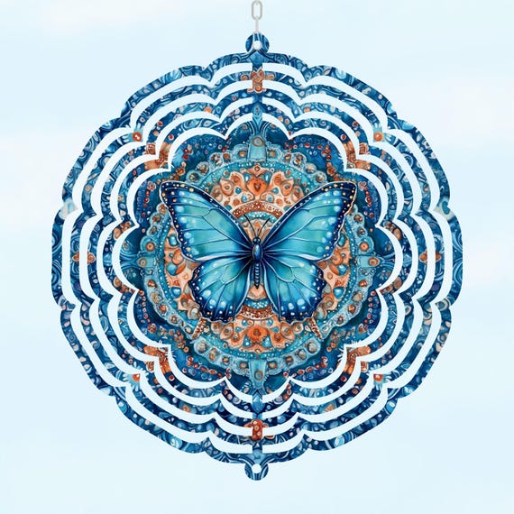 Blue Butterfly Wind Spinner, Spring Decor, Birthday Gift for Grandma