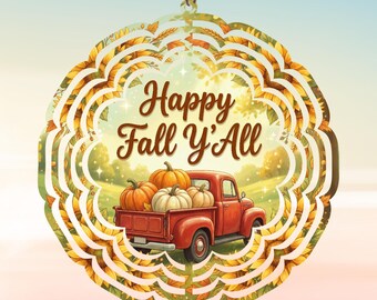 Happy Fall Y'All Wind Spinner, Red Truck Pumpkin Garden Decor, Autumn Metal Wind Spinner, Farmhouse Outdoor Decoration, Thanksgiving Porch