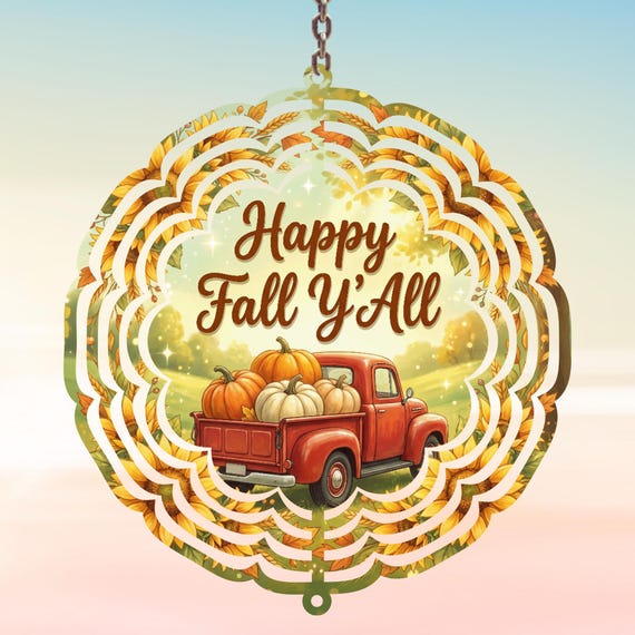 Happy Fall Y'All Wind Spinner, Red Truck Pumpkin Garden Decor, Autumn Metal Wind Spinner, Farmhouse Outdoor Decoration, Thanksgiving Porch