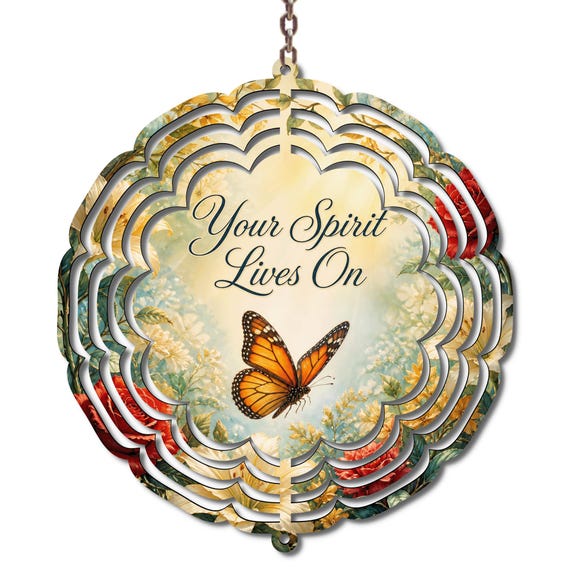Butterfly Memorial Wind Spinner, Your Spirit Lives On, 10 Inch Sympathy Gift, Memorial Garden Decor, Remembrance Gift