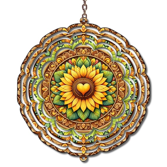 Sunflower Wind Spinner Heart Sunflower Garden Decor Metal Wind Spinner Floral Outdoor Yard Decor Mother's Day Gift Garden Lover Gift 10 Inch