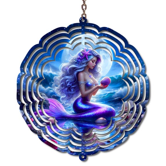 Mermaid Wind Spinner Ocean Fantasy Decor Mermaid Garden Decor Coastal Metal Wind Spinner Beach Decor Nautical Gift Outdoor Yard 10 Inch
