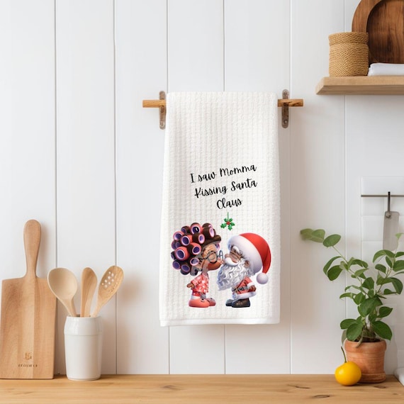 Santa, African American, Kitchen Towel, Christmas, Mom Gift