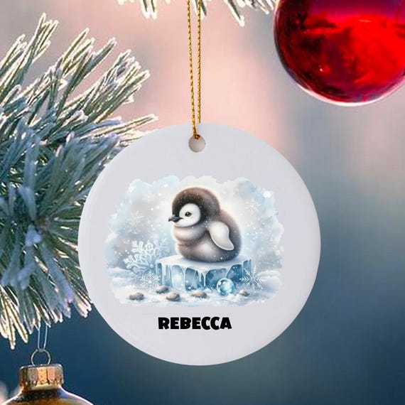 Baby Penguin Personalized Ceramic Ornament, Christmas, Granddaughter Gift