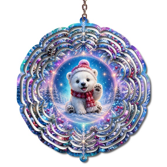 Polar Bear Christmas Wind Spinner, Cute Winter Garden Decor, Christmas Porch Decoration