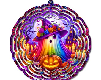 Halloween Ghost Wind Spinner Colorful Ghost Pumpkin Decor Spooky Cute Metal Wind Spinner Fall Outdoor Yard Decor Halloween Decor 10 Inch
