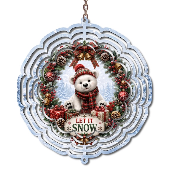 Polar Bear Christmas Wind Spinner, Let It Snow 10 Inch Wind Spinner, Cute Winter Garden Decor, Christmas Porch Decor
