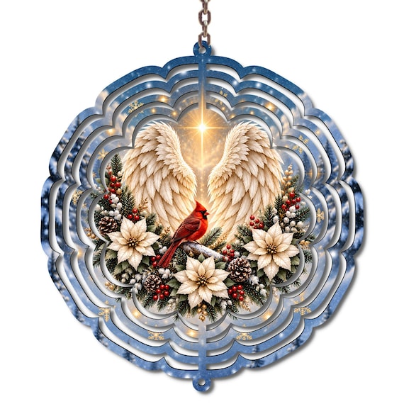 10-Inch Wind Spinner: Cardinal Angel Wings Golden Star (Made to Order)