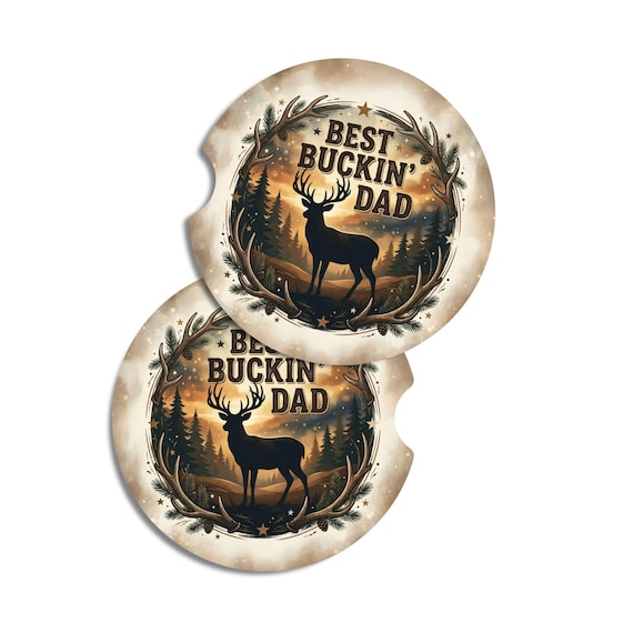 Deer Forest Car Coasters, Absorbent Neoprene Set, Hunting Dad Gift, Rustic Truck Accessories