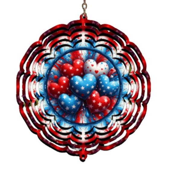 Patriotic Wind Spinner, Red White and Blue Hearts, Fourth of July, Mom Gift