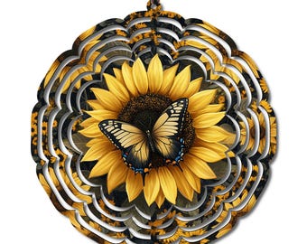 Sunflower Butterfly Wind Spinner Garden Decor Outdoor Hanging Yard Decoration Fall Summer Sunflower Decor