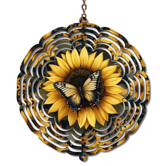 Sunflower Butterfly Wind Spinner Garden Decor Outdoor Hanging Yard Decoration Fall Summer Sunflower Decor