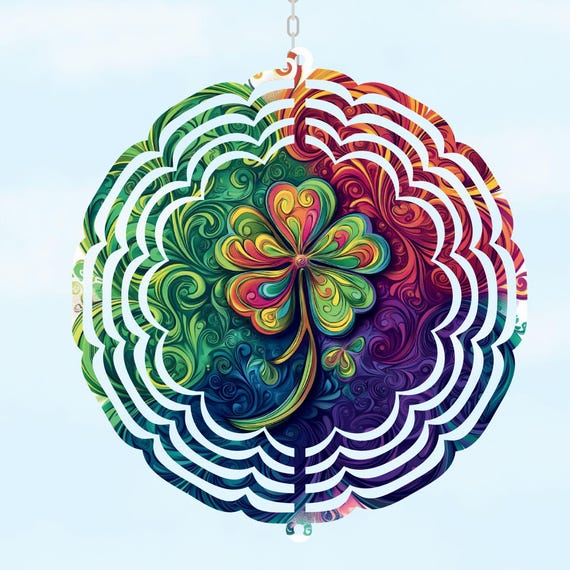 St. Patricks Day Wind Spinner, Four Leaf Clover Decor, Yard Art, Friend Gift