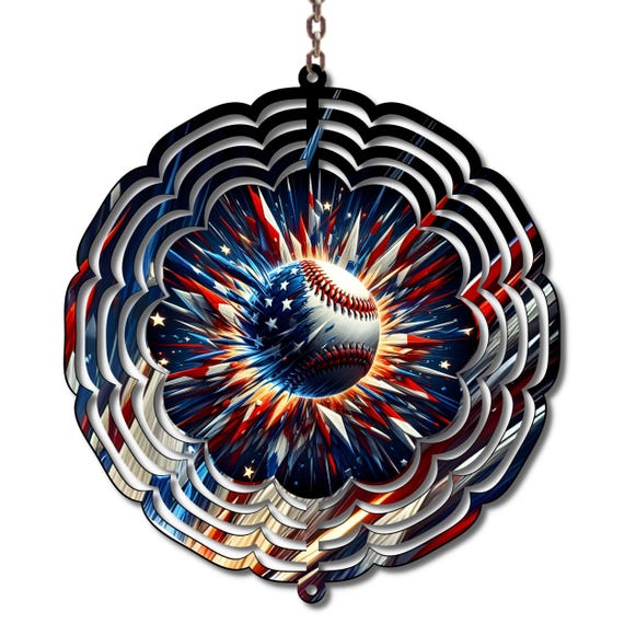Patriotic Baseball Wind Spinner American Flag Baseball Metal Wind Spinner 4th of July Decor Baseball Fan Gift Outdoor Yard Decor 10 Inch