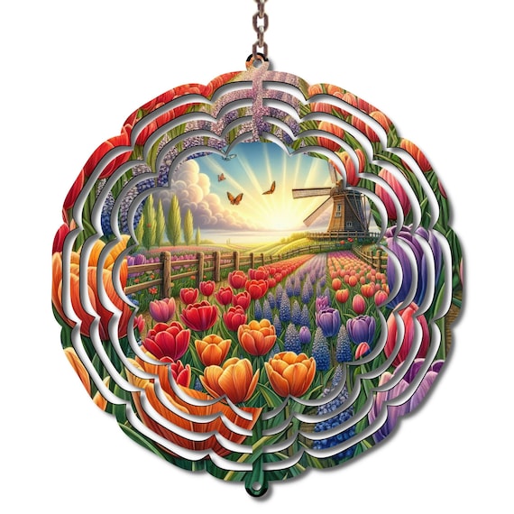 Tulip Wind Spinner Windmill Garden Decor Spring Flower Field Metal Wind Spinner Outdoor Yard Decor Mother's Day Gift Garden Lover 10 Inch