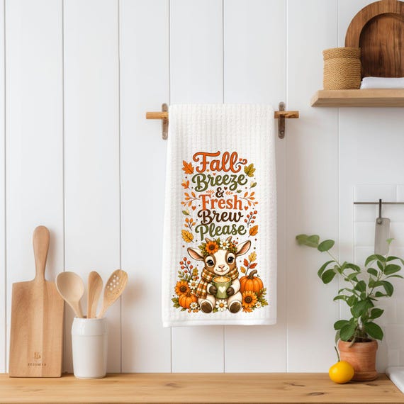 Fall Breeze Fresh Brew Please Kitchen Towel | Goat Fall Tea Towel