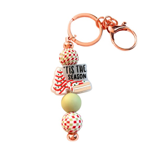 Christmas Tree Cake Keychain, Silicone Beaded Keychain, Christmas, Coworker Gift