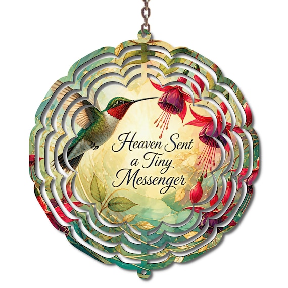 Hummingbird Memorial Wind Spinner, Heaven Sent a Tiny Messenger, Sympathy Gift, Remembrance Garden Decor, Bereavement Gift