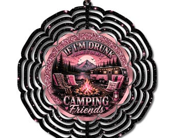 Funny Camping Wind Spinner, Camping Friends Gift, Glam Camping Decor, Pink Camper Garden Spinner, RV Camper Gift