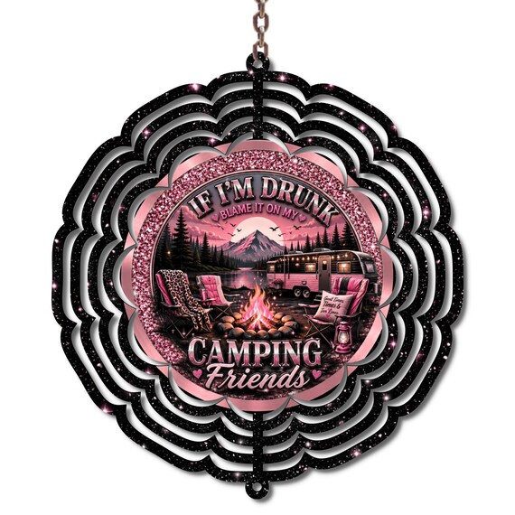 Funny Camping Wind Spinner, Camping Friends Gift, Glam Camping Decor, Pink Camper Garden Spinner, RV Camper Gift